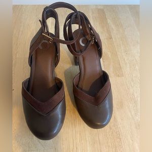 VEGAN suede and leather brown women’s clogs, shoes size 10